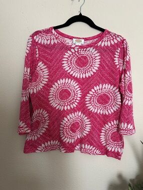 Talbots Pink and White Floral Medallion Long Sleeve Tee